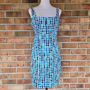 Blue PolkaDot Dress Calvin Klein Size 10 Bright Colors Sleeveless Short Square